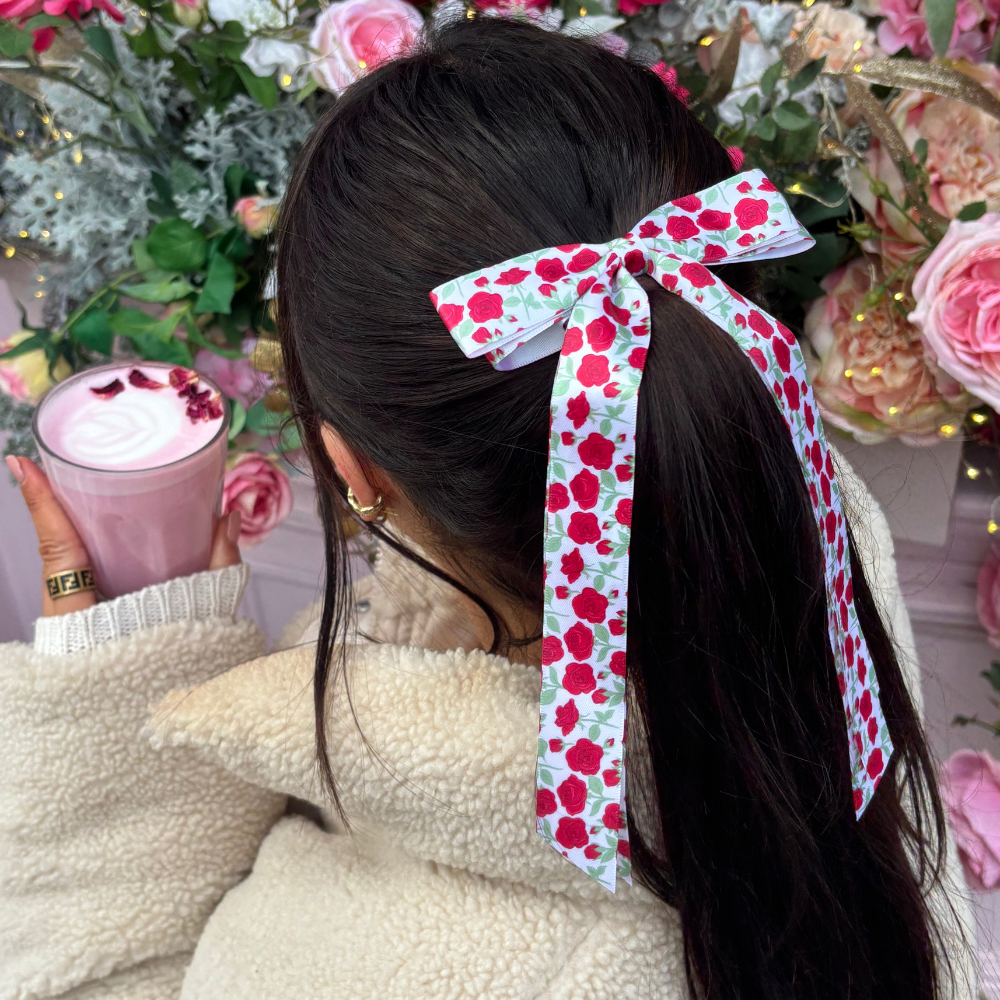 Ribbon Bow Clip - Buy Me Roses Crimson