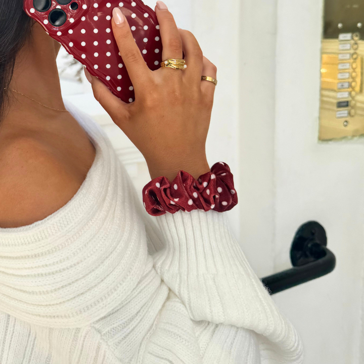 Burgundy Polka Dot Scrunchie