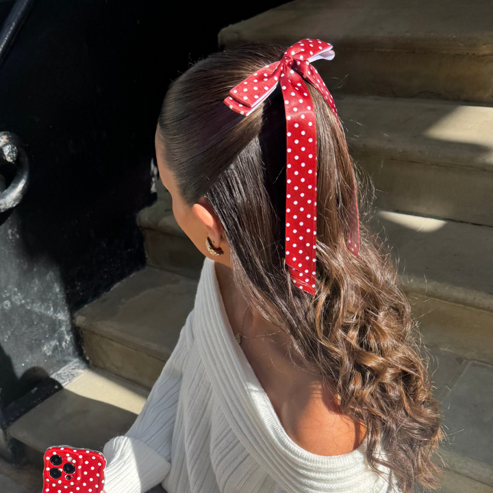 Ribbon Bow Clip - Burgundy Polka Dot