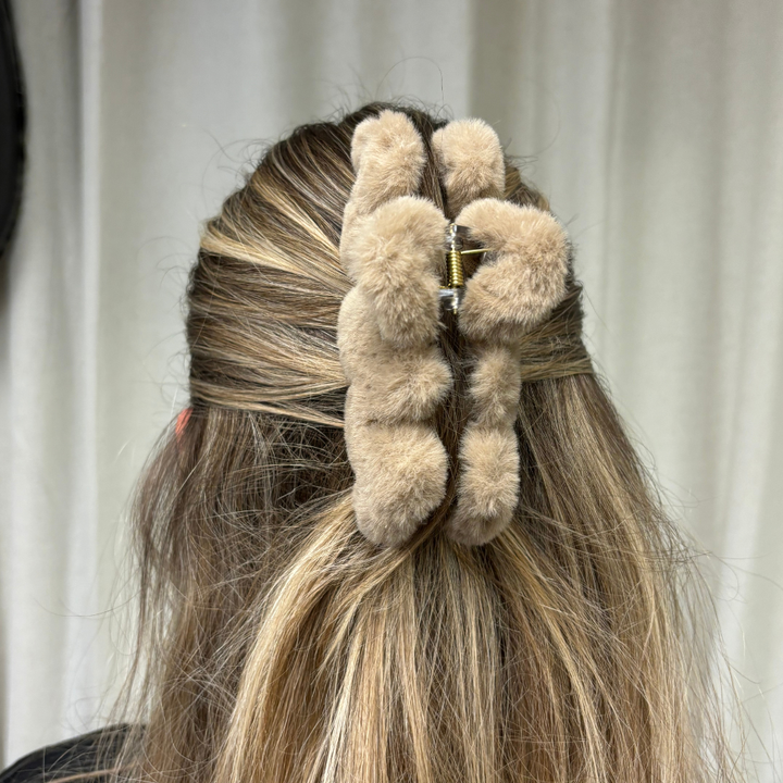 Squiggle Faux Fur Claw Clip - Brown