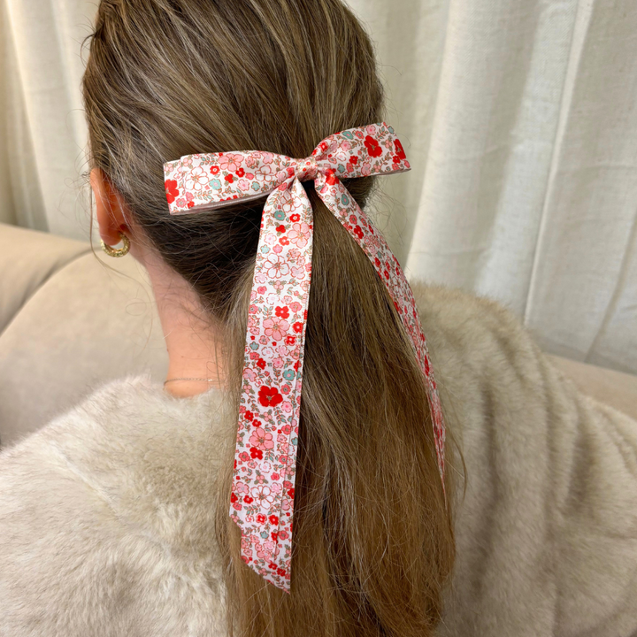 Ribbon Bow Clip - Christmas Flowers