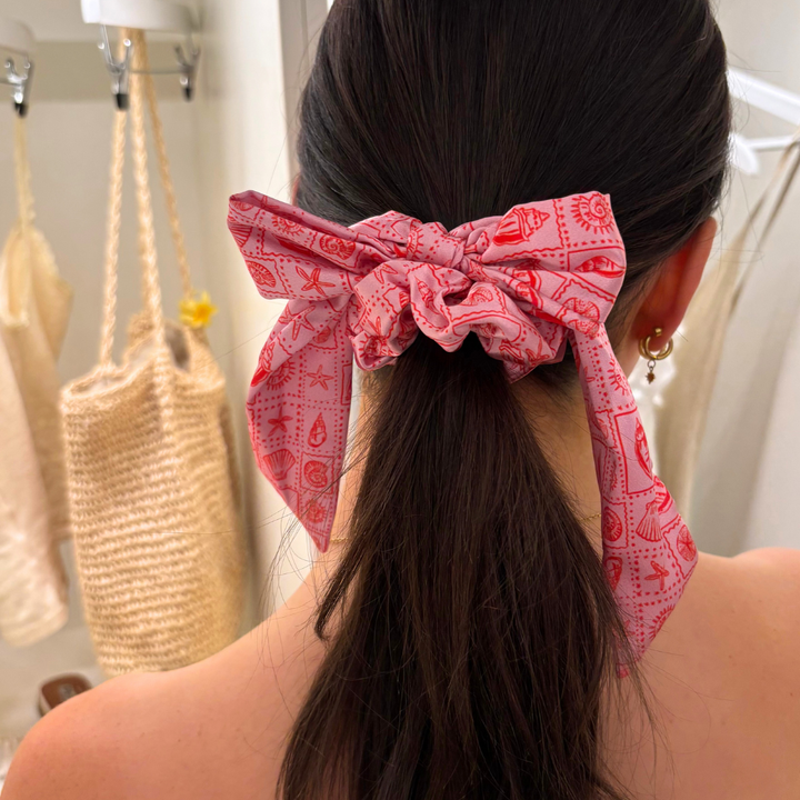Satin Bow Scrunchie - Seashell Riviera