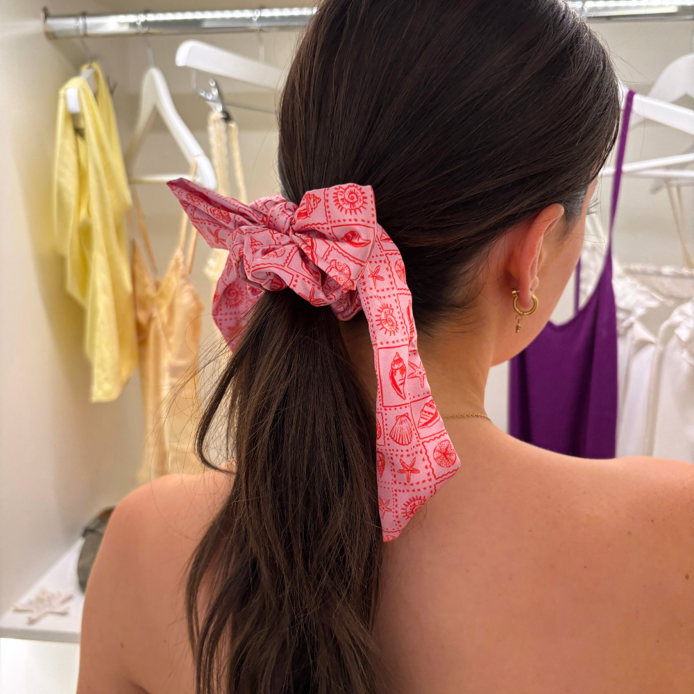 Satin Bow Scrunchie - Seashell Riviera