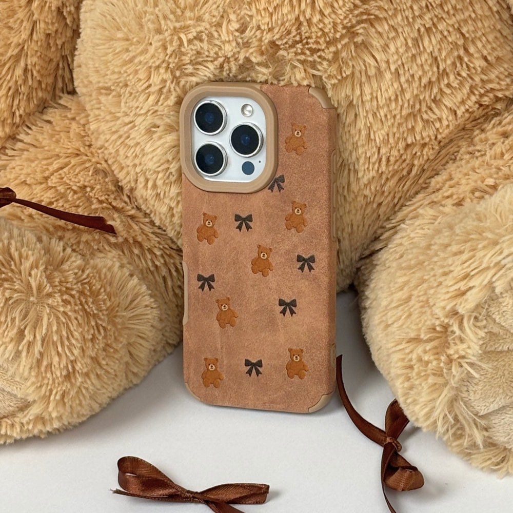 Suedette Phone Case - Bears & Bows