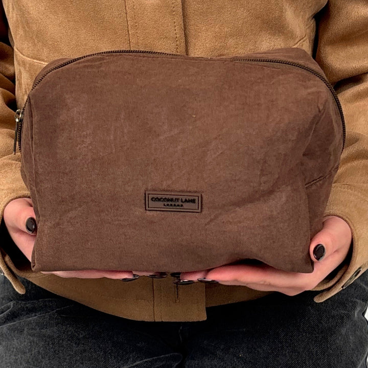 Suedette Makeup Bag - Chocolate