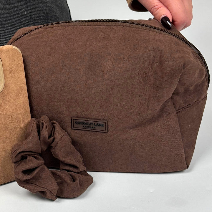 Suedette Makeup Bag - Chocolate