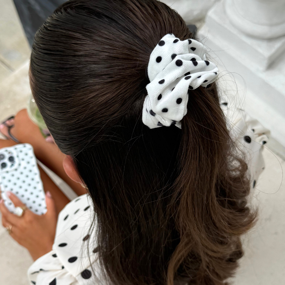White Polka Dot Scrunchie