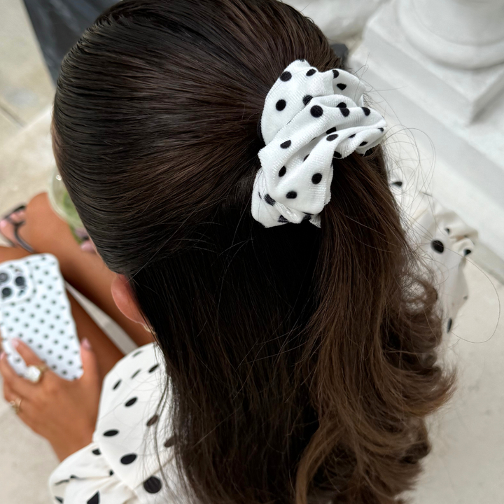 White Polka Dot Scrunchie