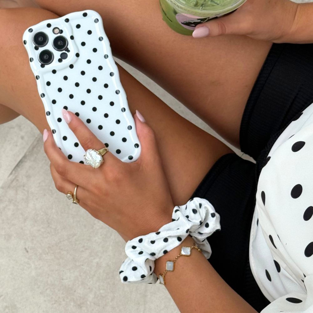 White Polka Dot Scrunchie