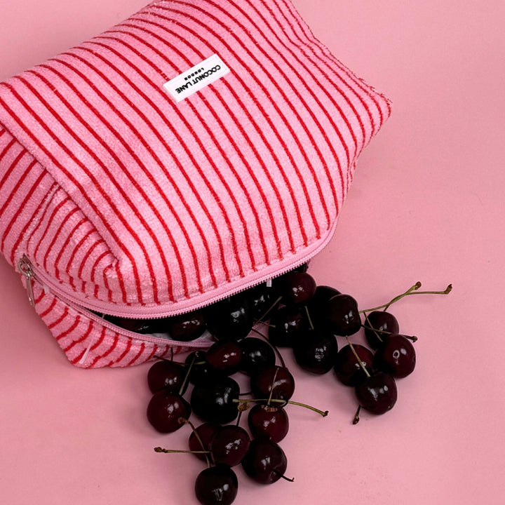 Towel Makeup Bag - Cherry Stripes