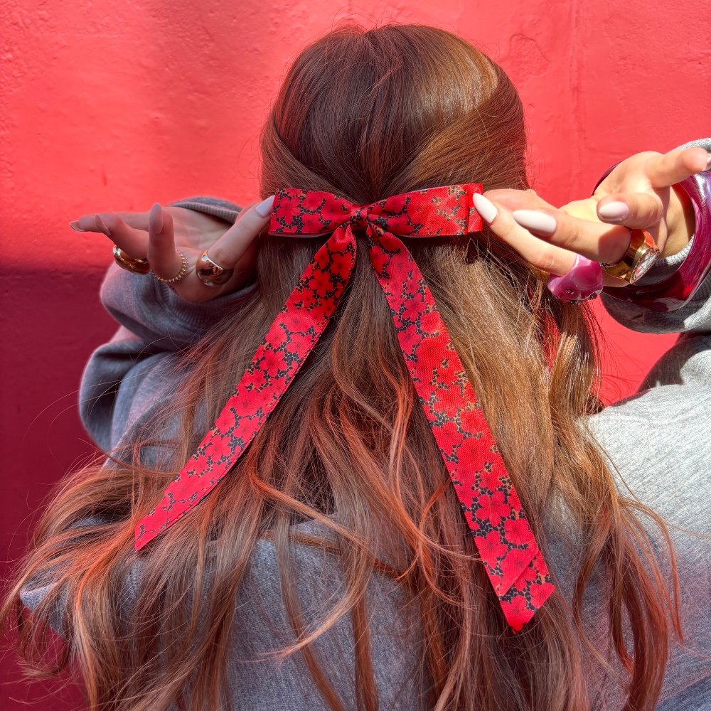 Ribbon Bow Clip - Leopard Hibiscus