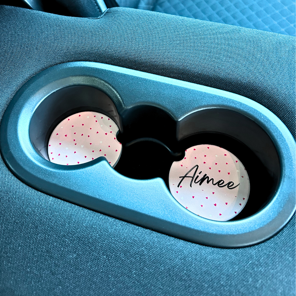 Personalised Name Car Coasters - Cute Hearts