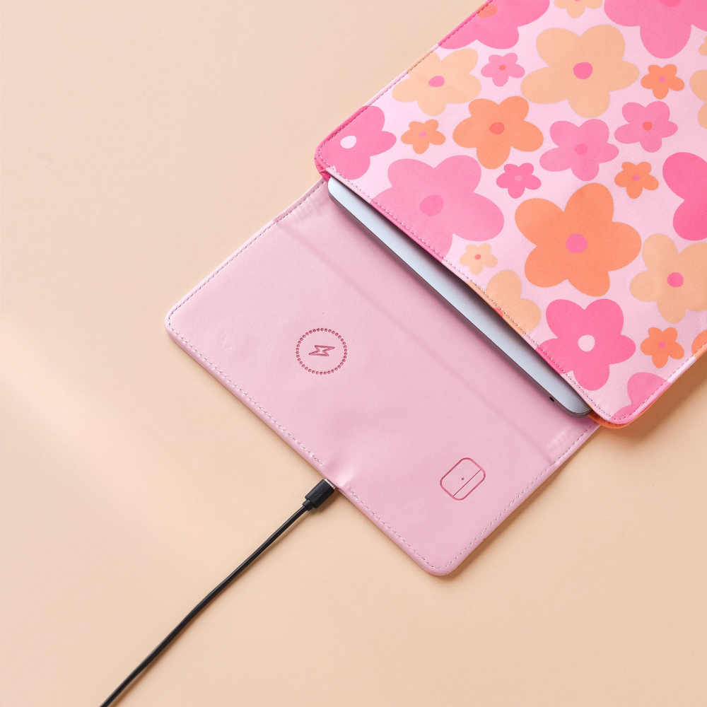 Wireless Charging Laptop Sleeve - Pink & Orange Bloom