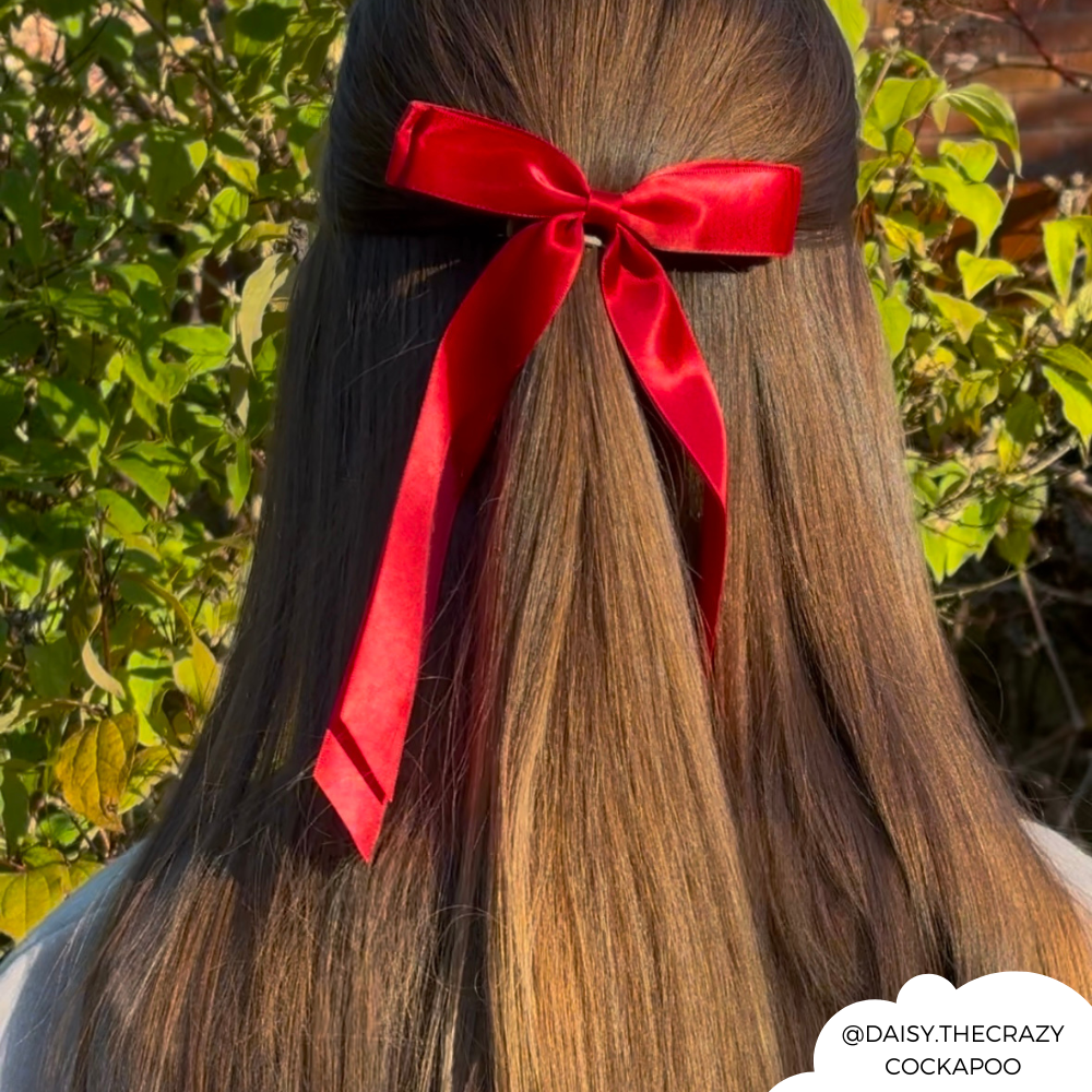 Ribbon Bow Clip - Rose Red