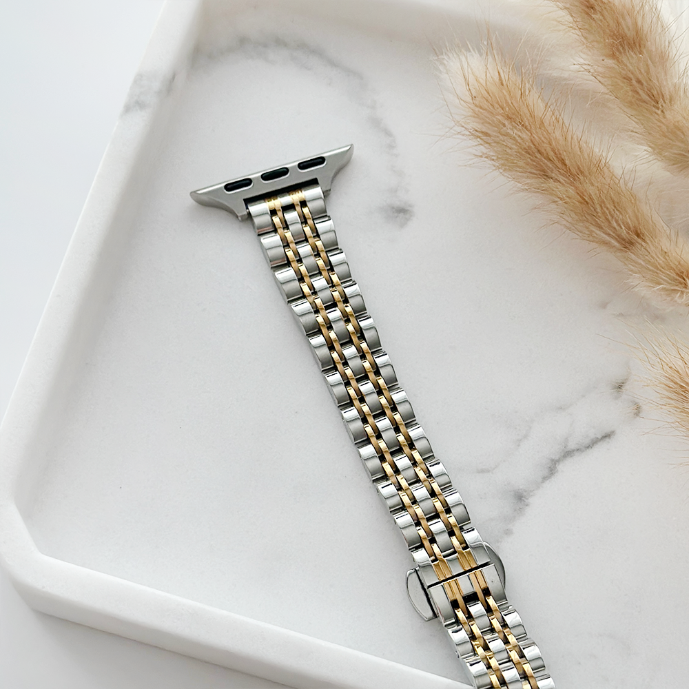 Slim Stainless Steel Apple Watch Strap - Silver & Gold