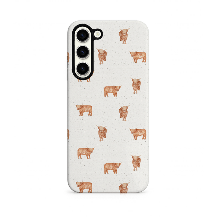 Phone case with highland cow pattern on a white background