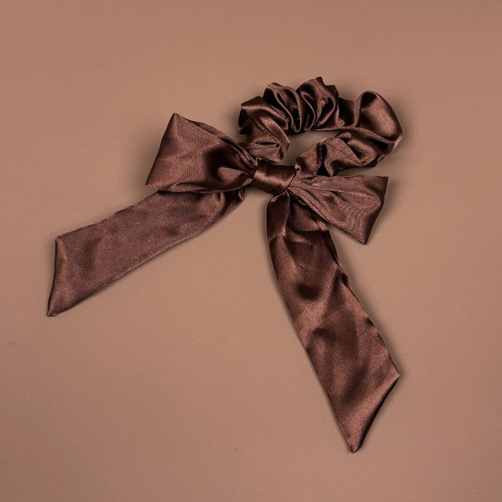 Satin Bow Scrunchie - Chocolate Brown