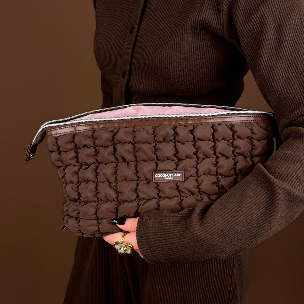 Expandable Makeup Bag - Quilted Chocolate