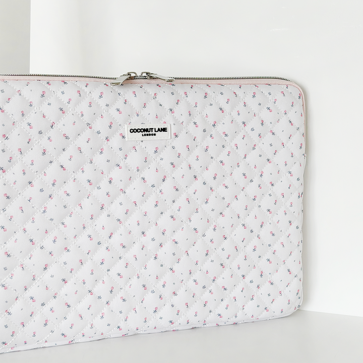 Quilted Ditsy Floral White Laptop Sleeve