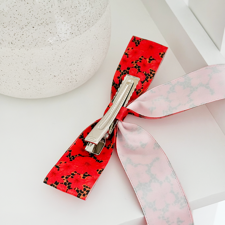 Ribbon Bow Clip - Leopard Hibiscus