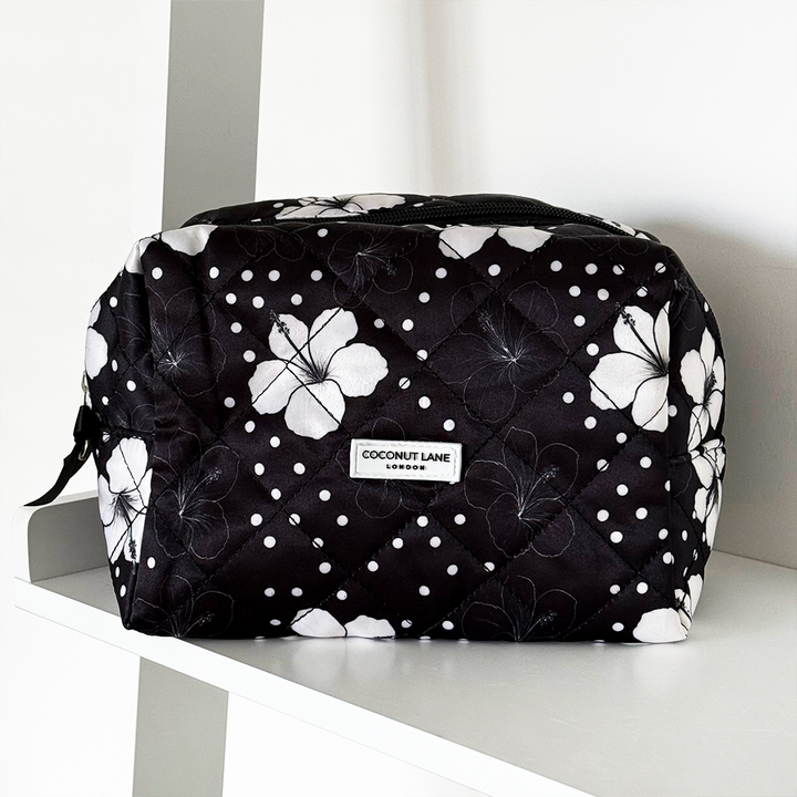 Satin Quilted Makeup Bag - Mono Flora