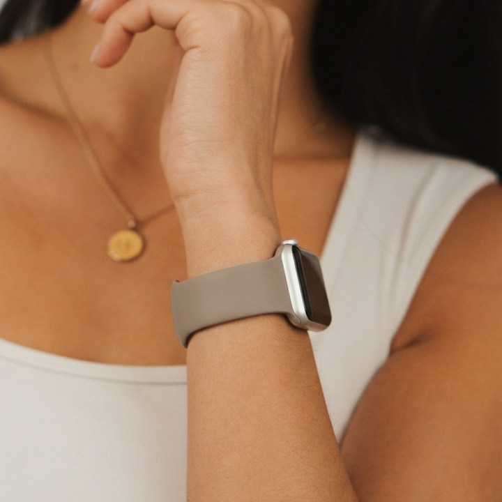 Close up on wrist NAKD Mocha Apple Watch Strap