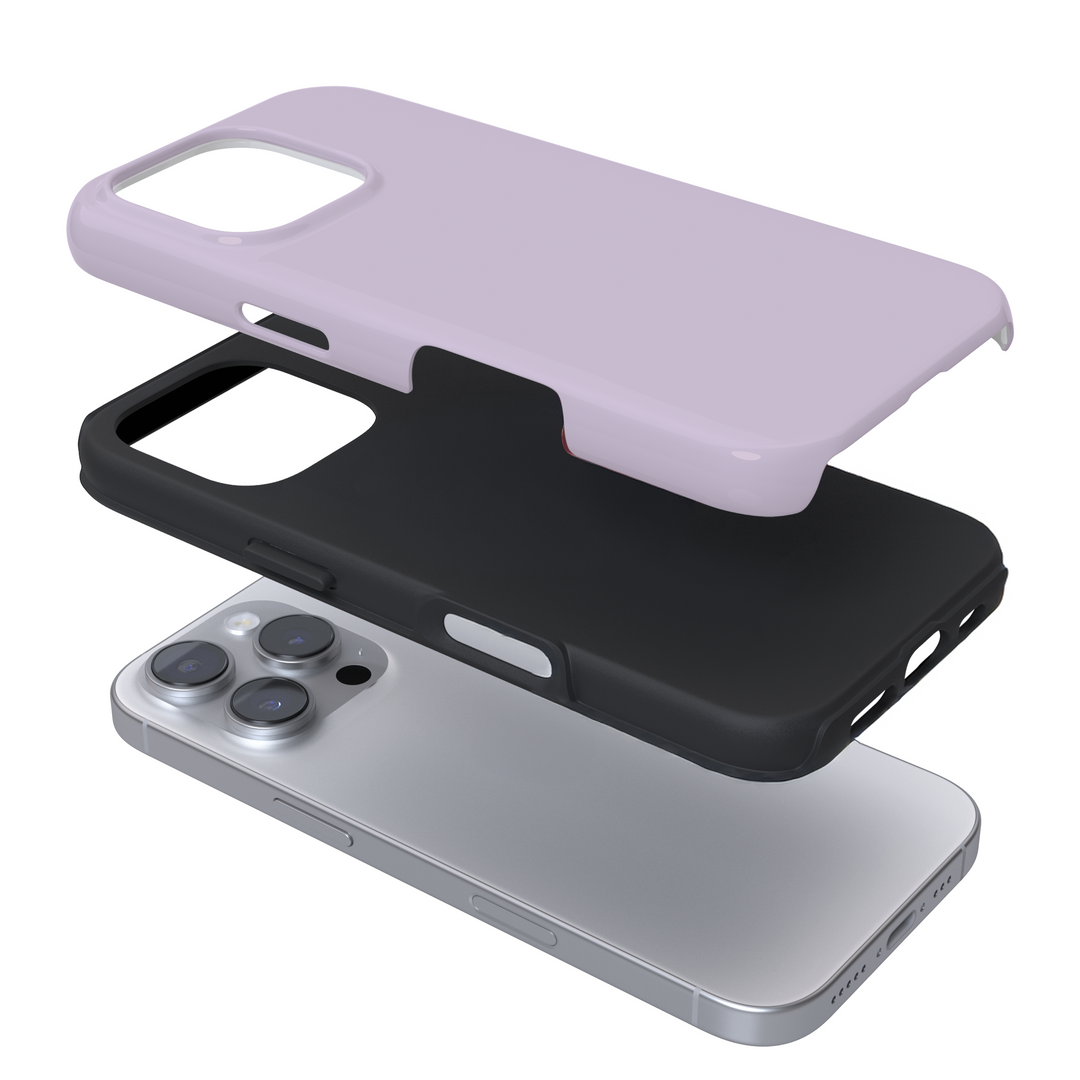 Expanded view of a lilac phone case on a white background