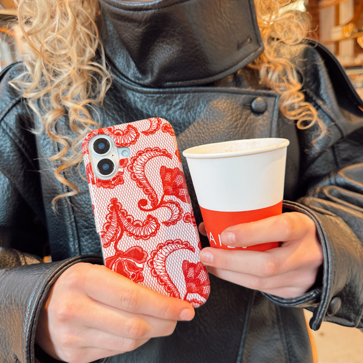 Close up of red lace tough phone case
