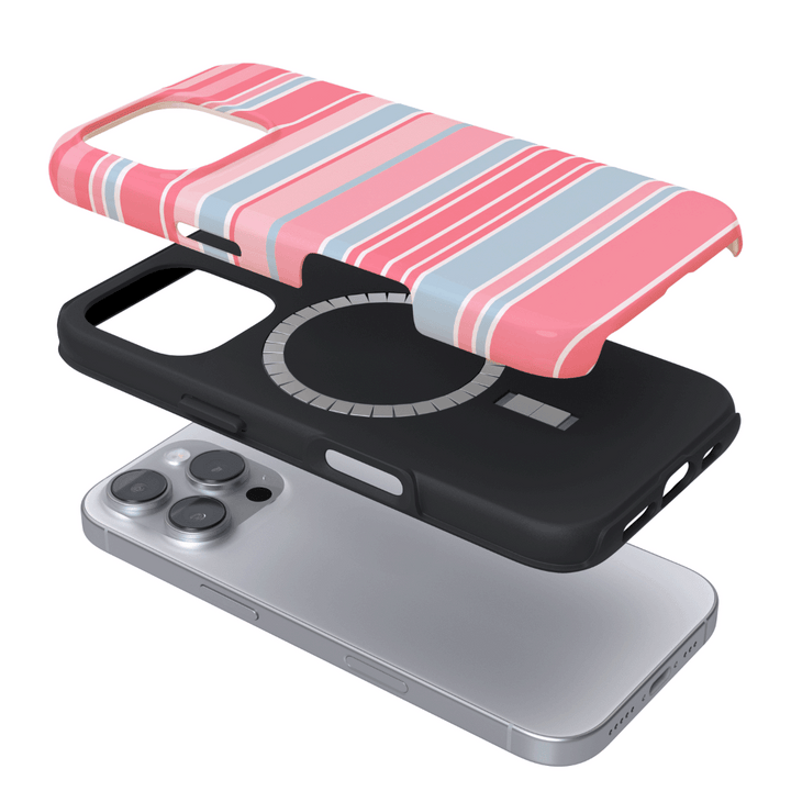 White, baby blue and pink stripes.