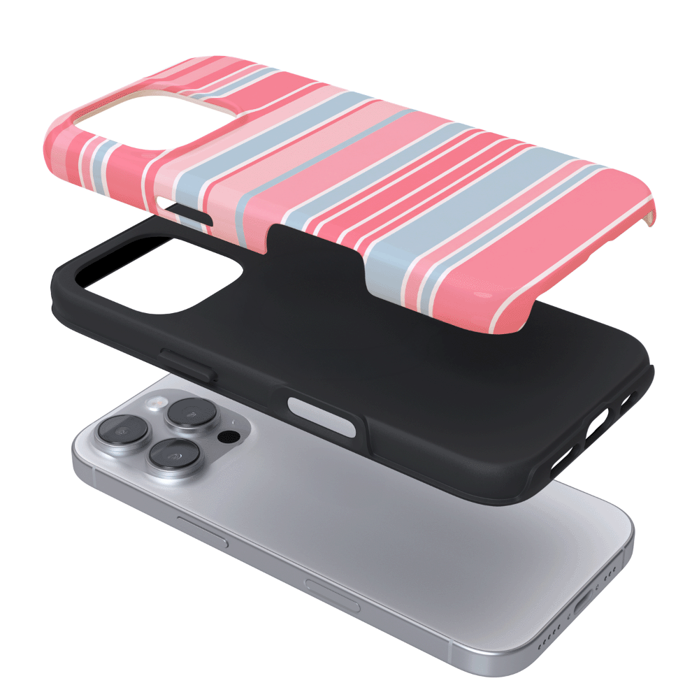White, baby blue and pink stripes.