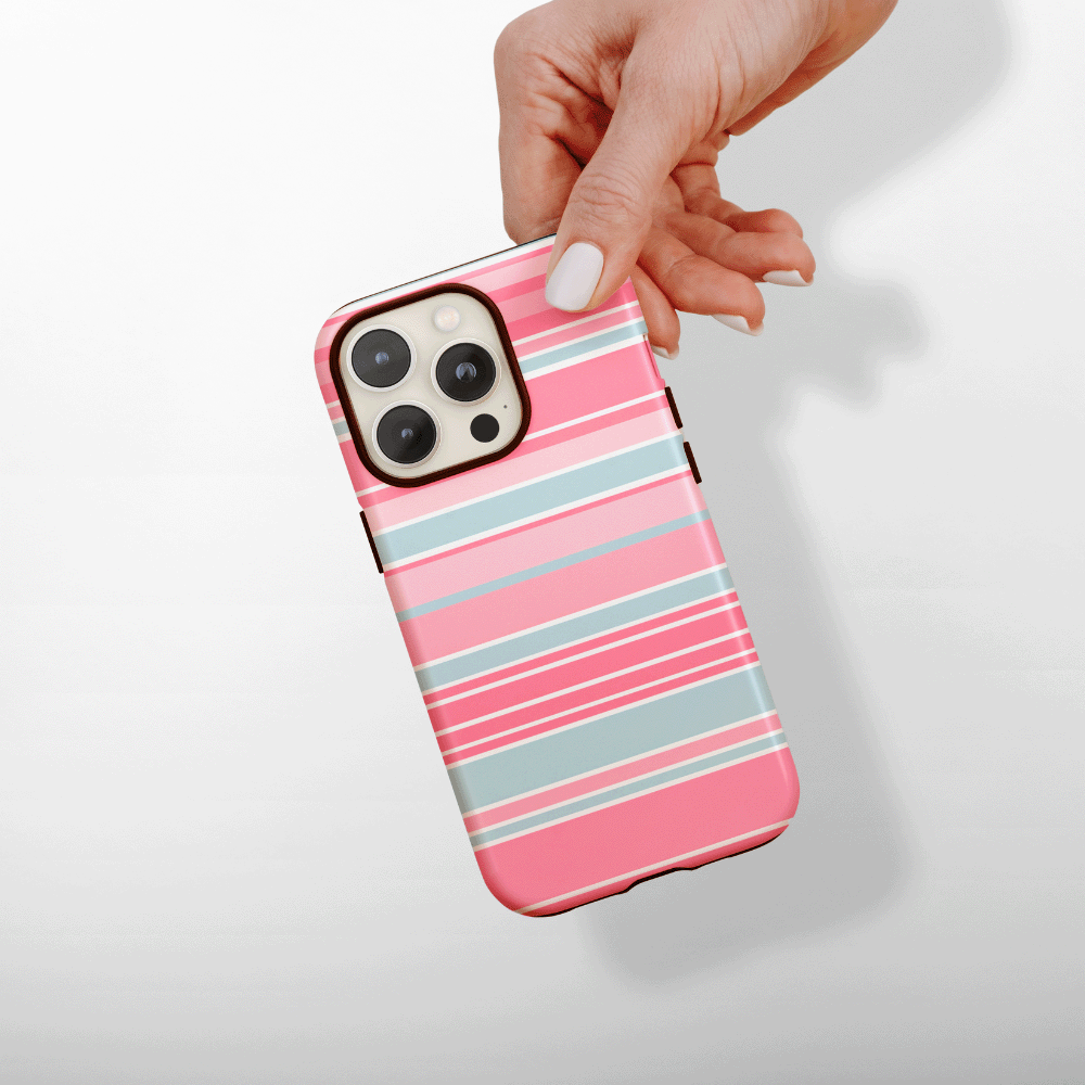 White, baby blue and pink stripes.