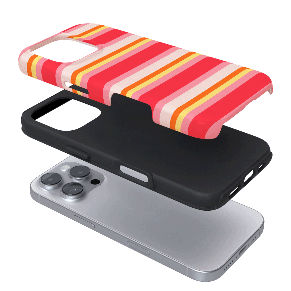 Pink, yellow, orange and white horizontal stripes.