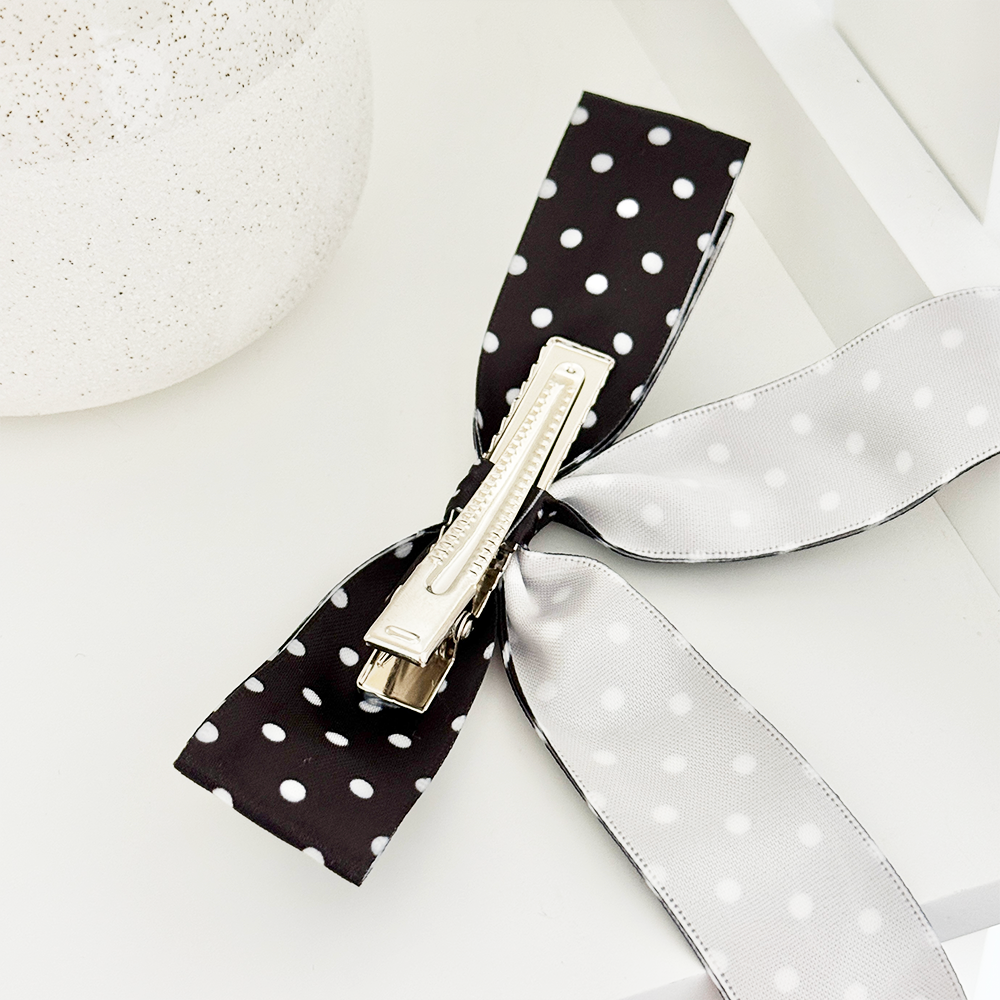Ribbon Bow Clip - Black Polka Dot