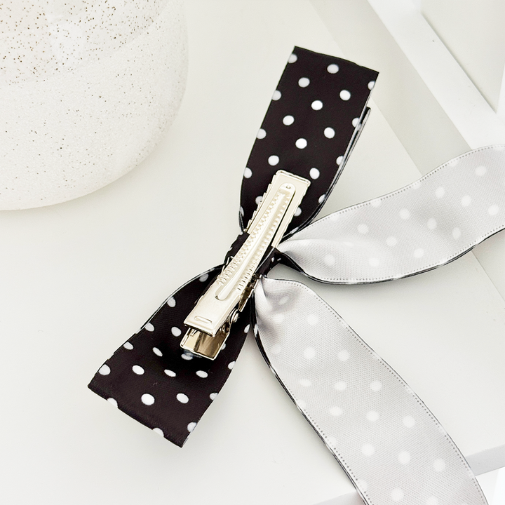 Ribbon Bow Clip - Black Polka Dot