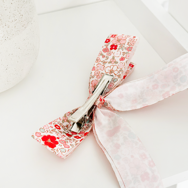 Ribbon Bow Clip - Christmas Flowers