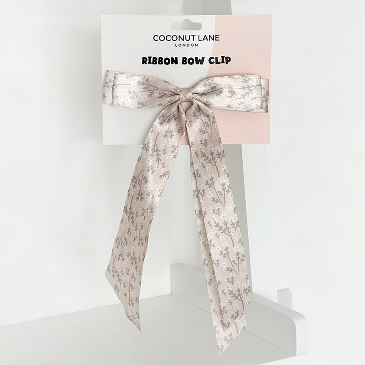 Ribbon Bow Clip - Nude Flowers