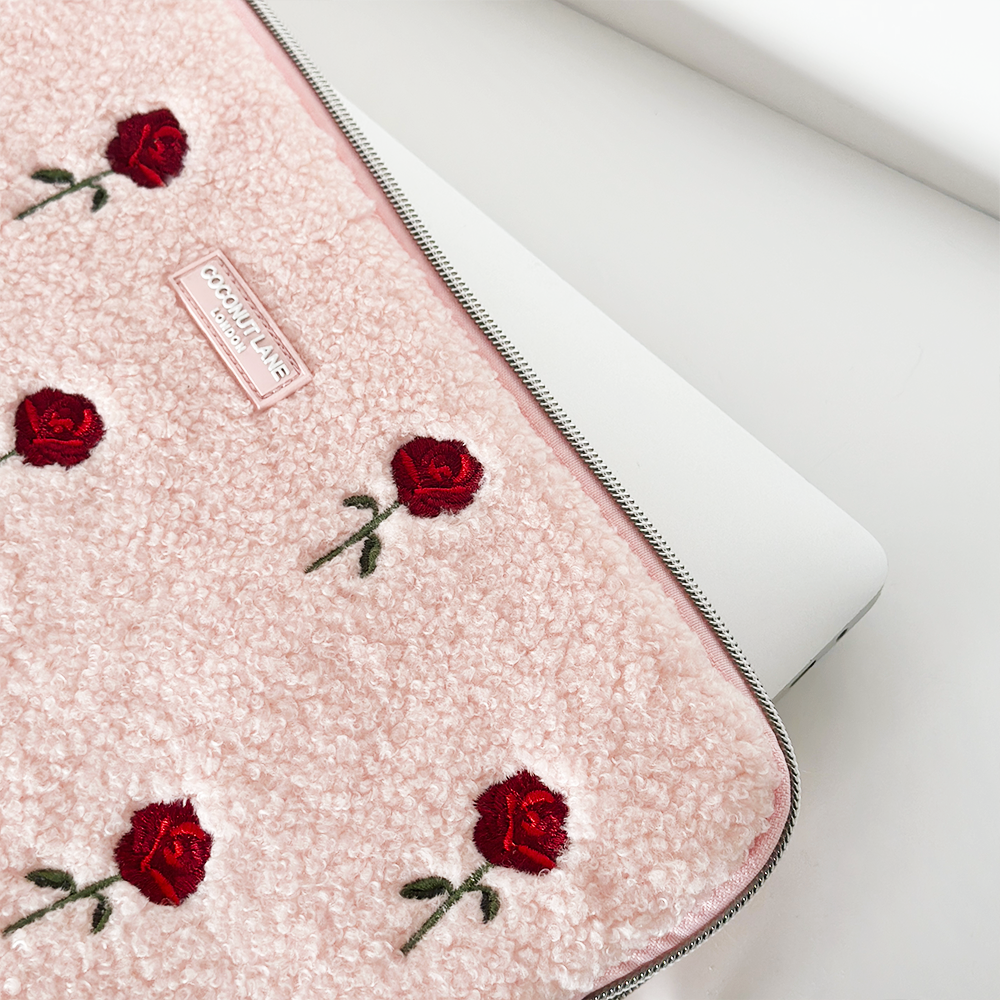 Embroidered Roses Teddy Laptop Sleeve