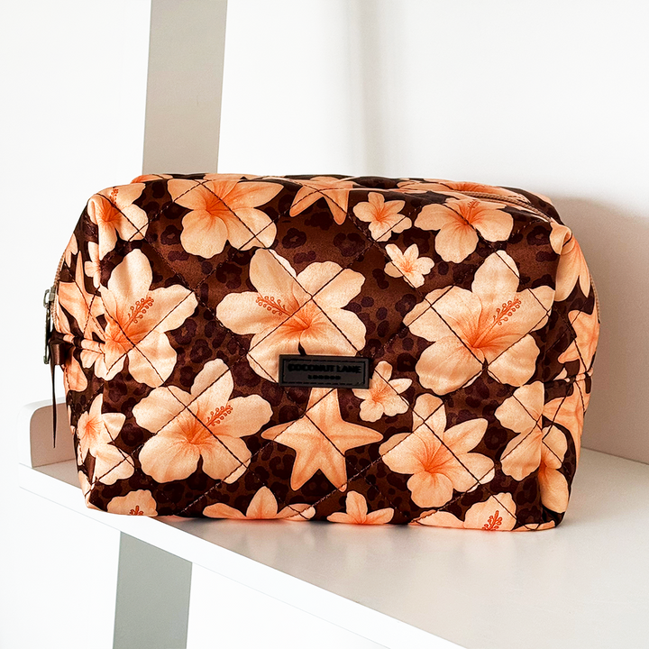 Satin Quilted Makeup Bag - Safari Bloom