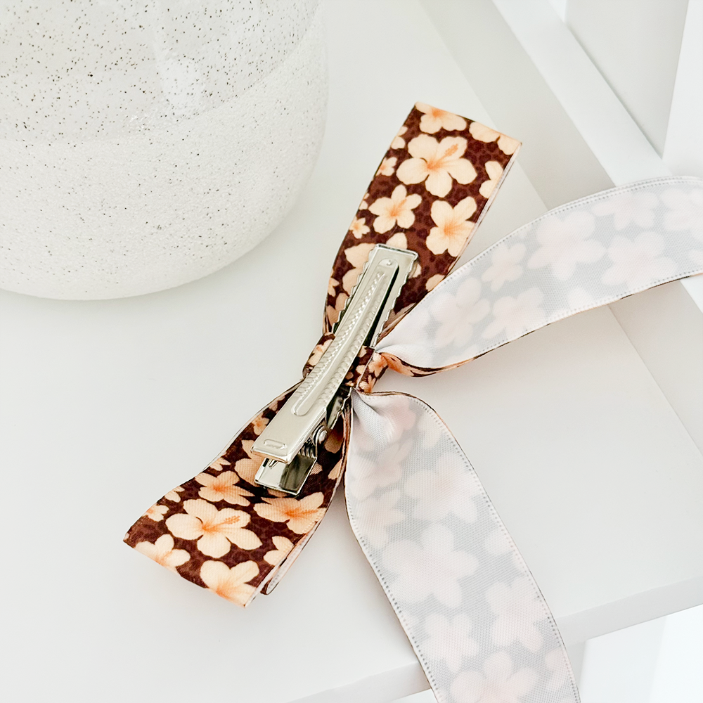 Ribbon Bow Clip - Safari Bloom