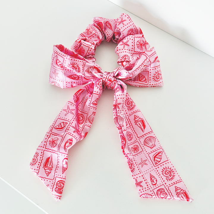 Satin Bow Scrunchie - Seashell Riviera