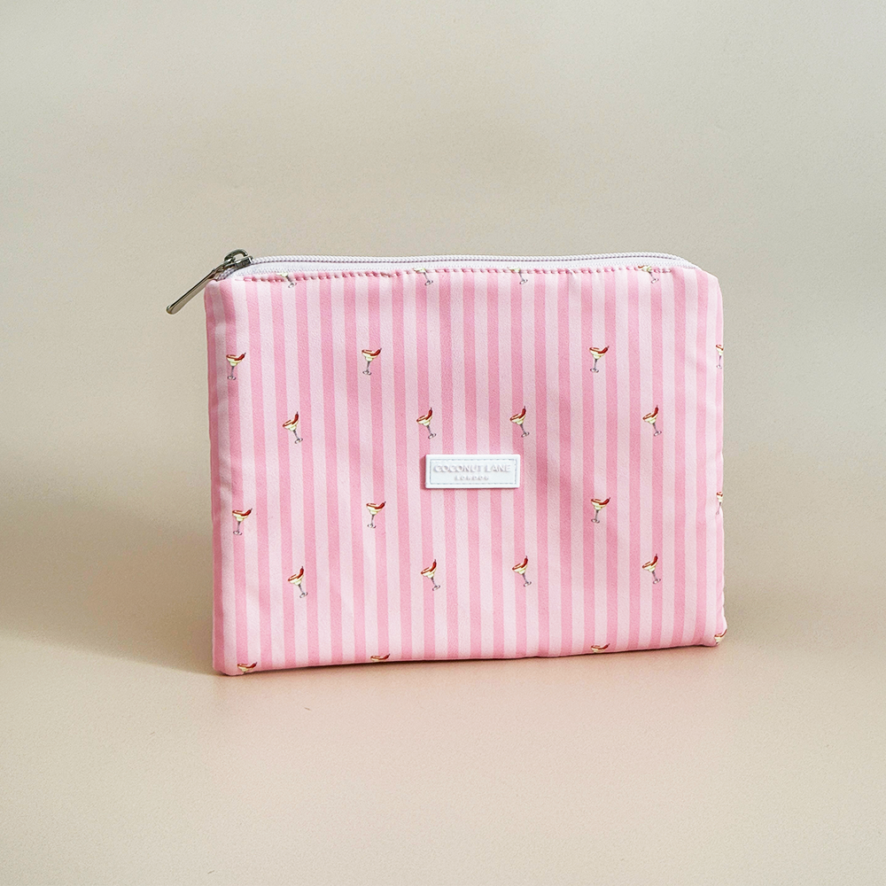 Pink stripe pouch with margarita print.