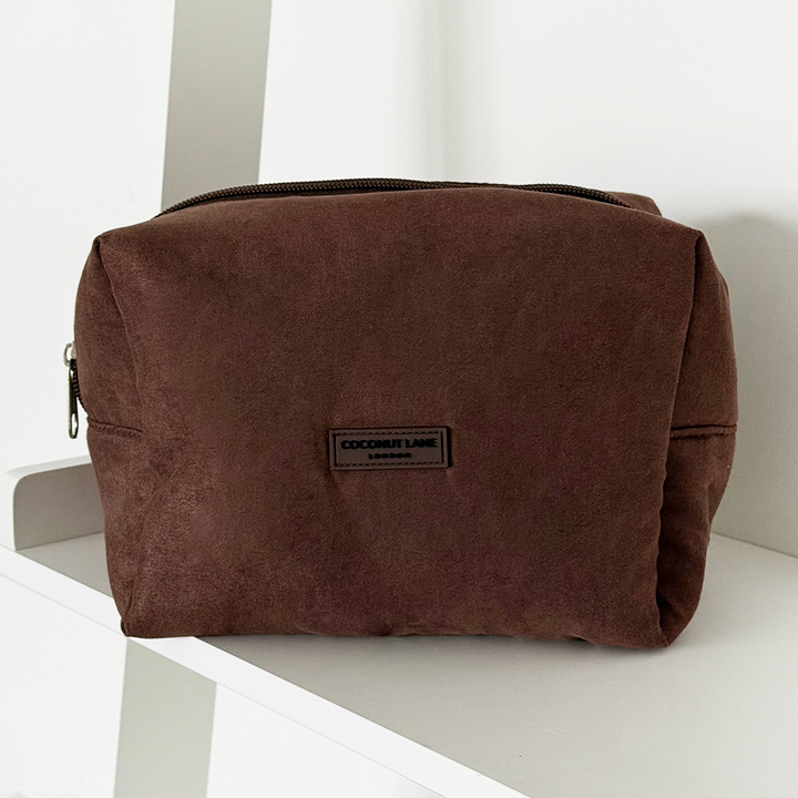 Suedette Makeup Bag - Chocolate