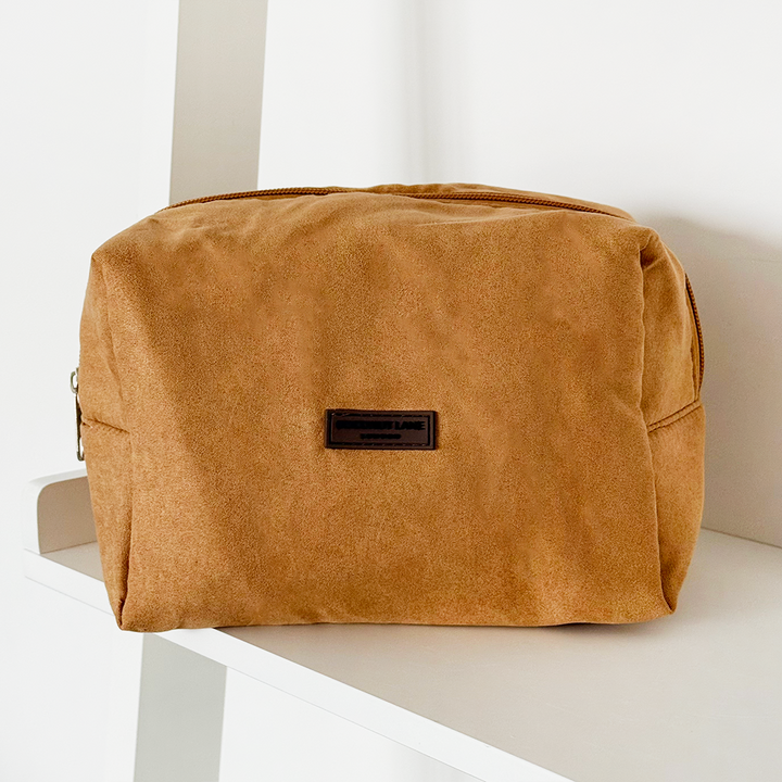 Suedette Makeup Bag - Tan