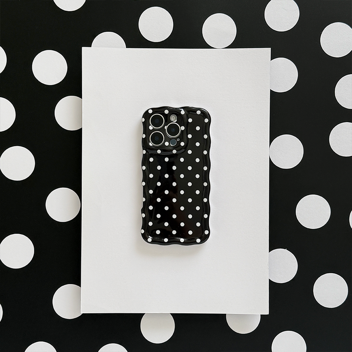 Wavy Phone Case - Black Polka Dot
