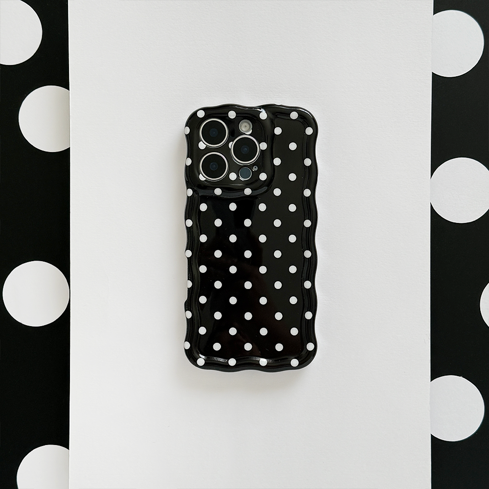 Wavy Phone Case - Black Polka Dot