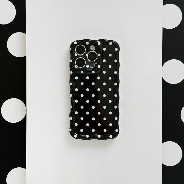 Wavy Phone Case - Black Polka Dot