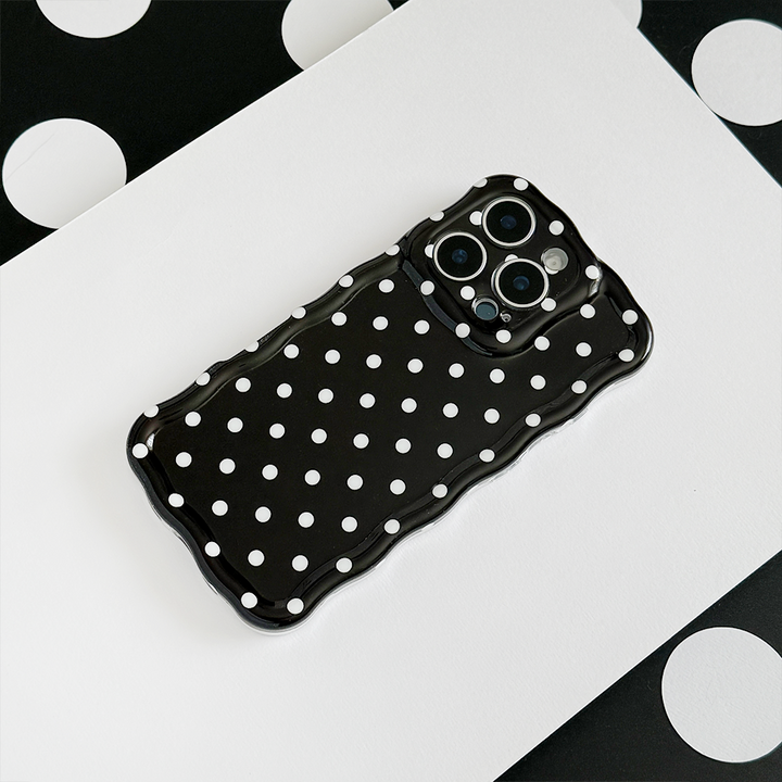 Wavy Phone Case - Black Polka Dot