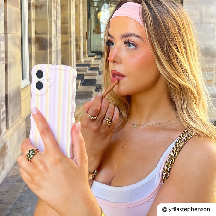 Wavy Pastel Stripes Phone Case girl taking selfie with lipgloss