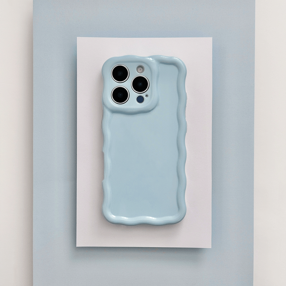 Plain baby blue coloured Phone Case with wavy edge effect.