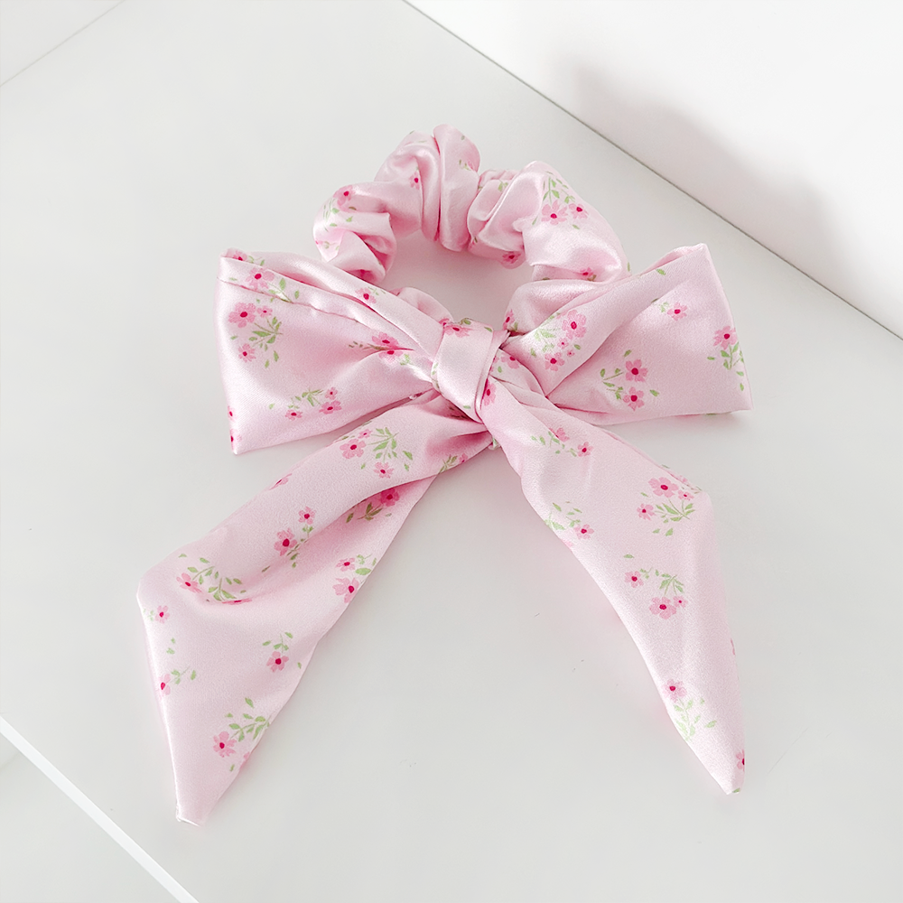 Satin Bow Scrunchie - Ditsy Floral Pink